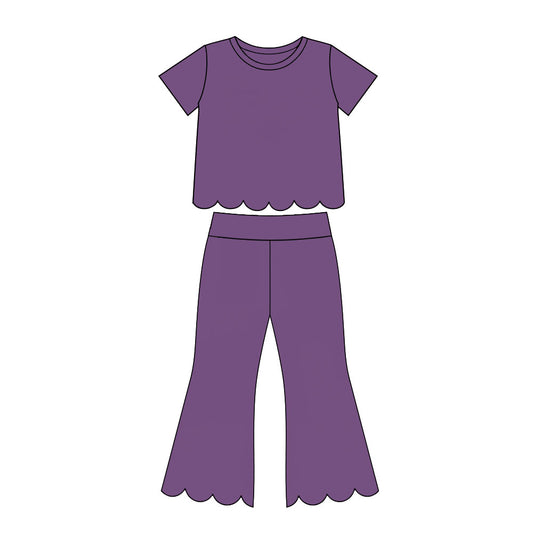 7.14 GSPO2346 Preorder Purple Cotton Girls Scallop Edge Clothes Set