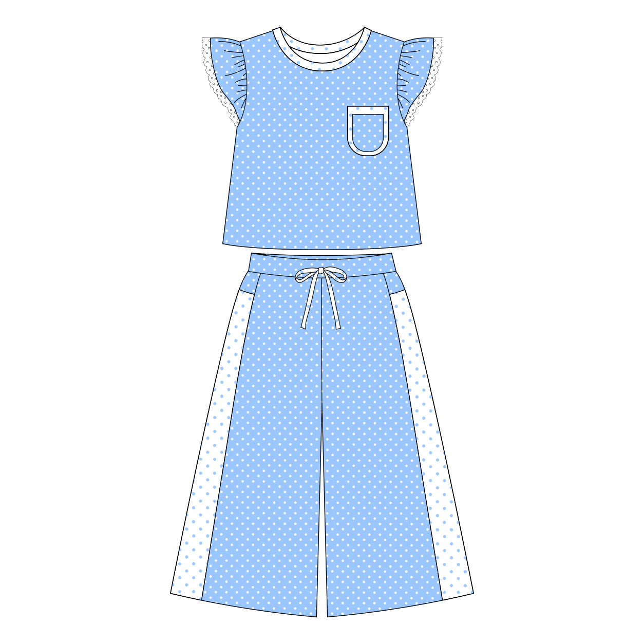 7.30 Preortder Adult size Women Blue Polka Dot Top with Wild Pants Outfit