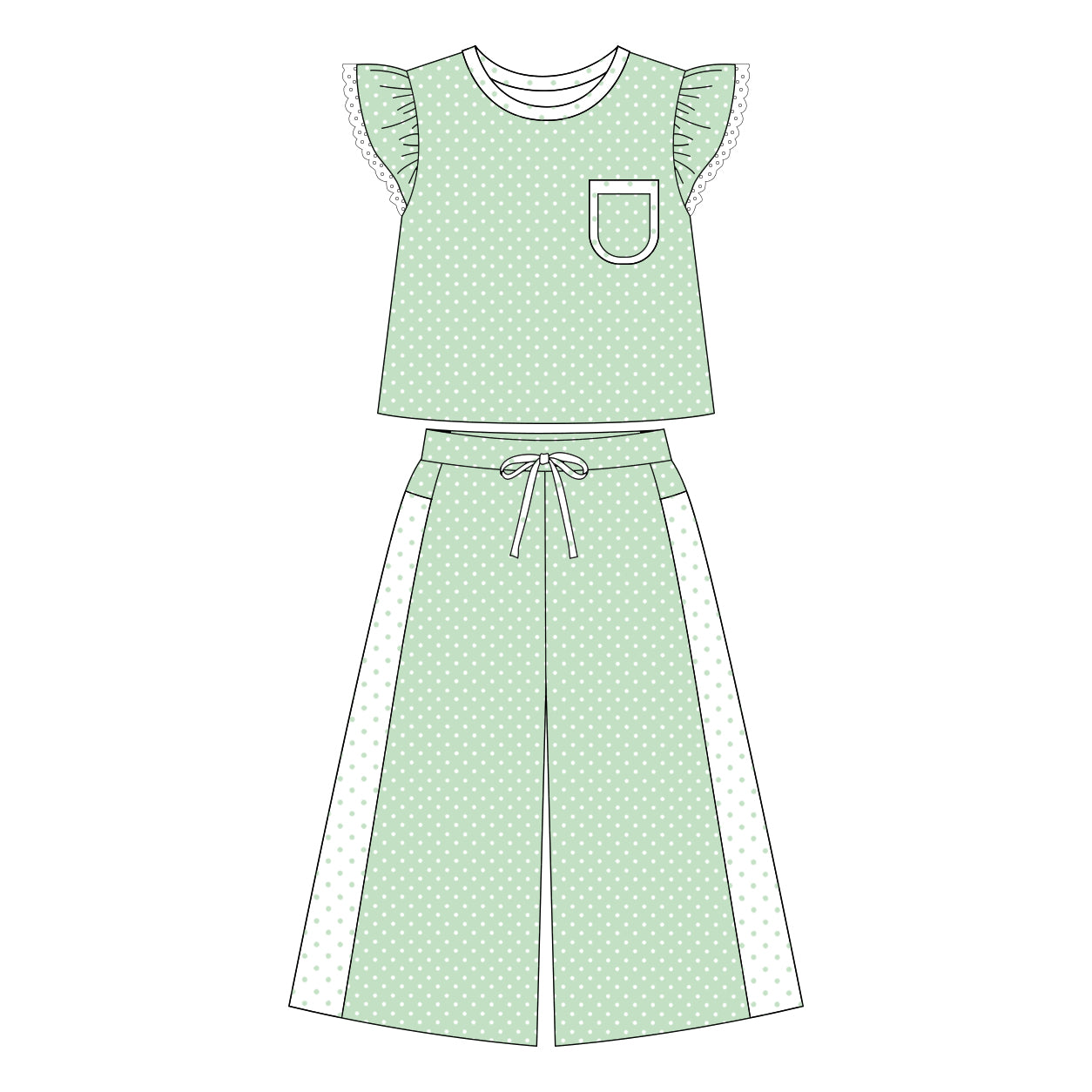 7.30 Preortder Adult size Women Green Polka Dot Top with Wild Pants Outfit