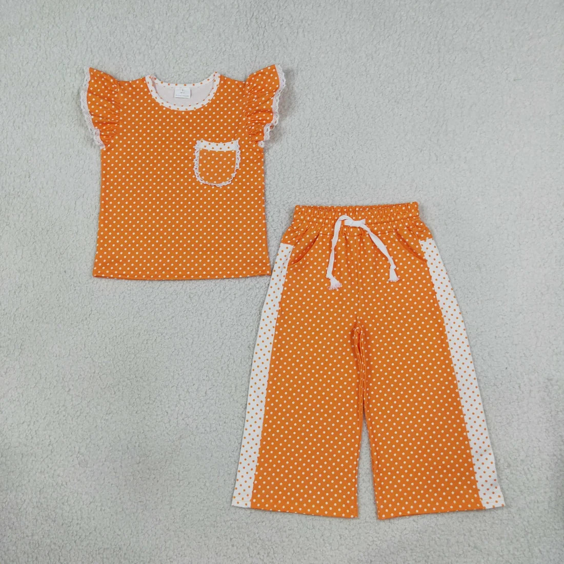 Sibling Kids Girls  Polka Dot Flutter Sleeve Top with Wide Leg Pants Outfit