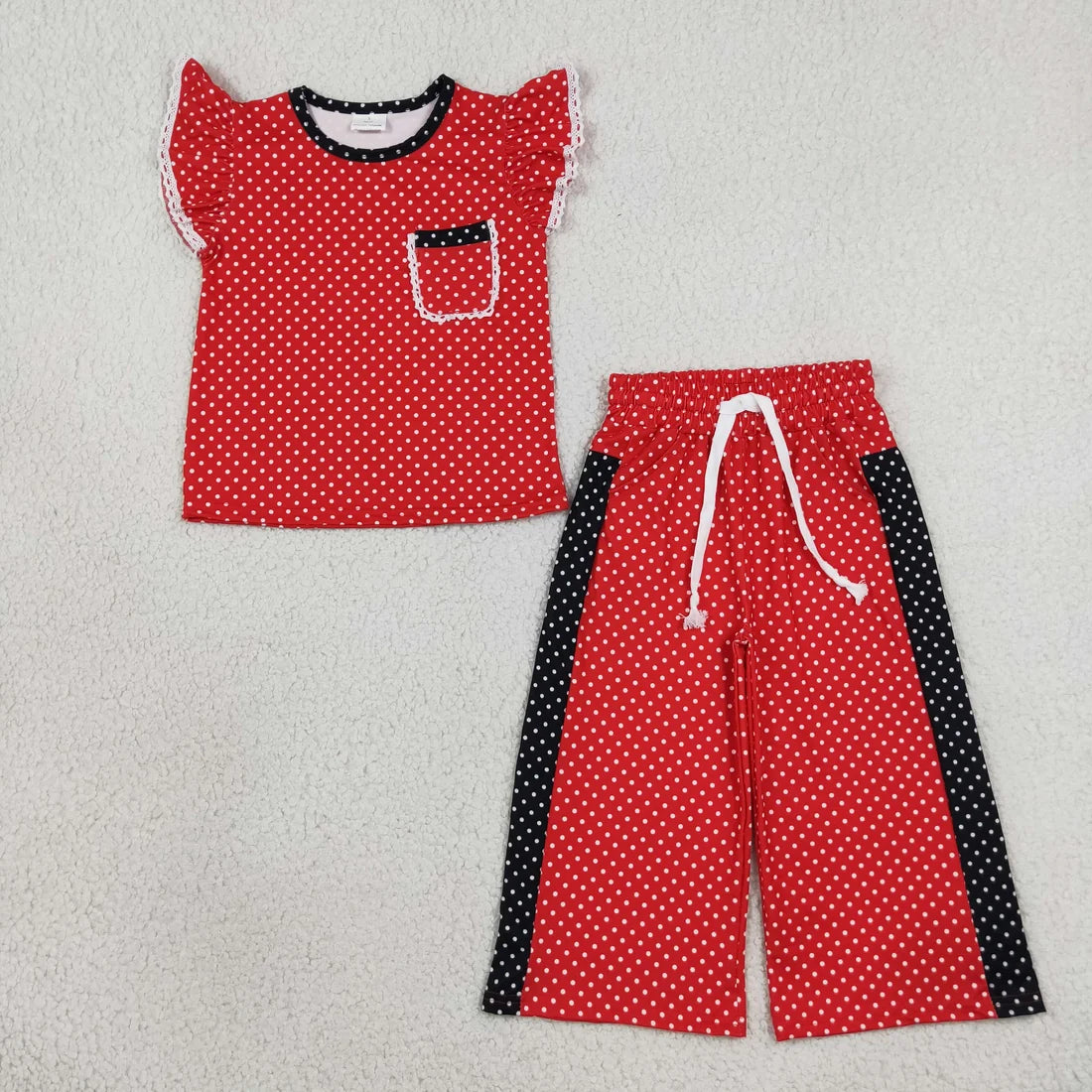 Sibling Kids Girls  Polka Dot Flutter Sleeve Top with Wide Leg Pants Outfit