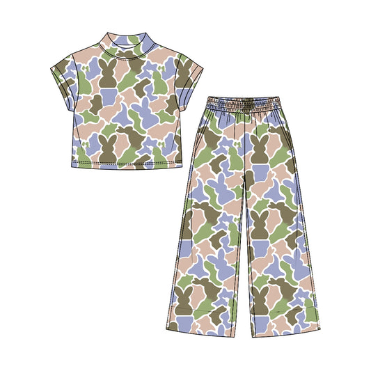 9.3 GSPO2379 Preorder Bunny Camo Top Straight Pants Girls Easter Clothes Set