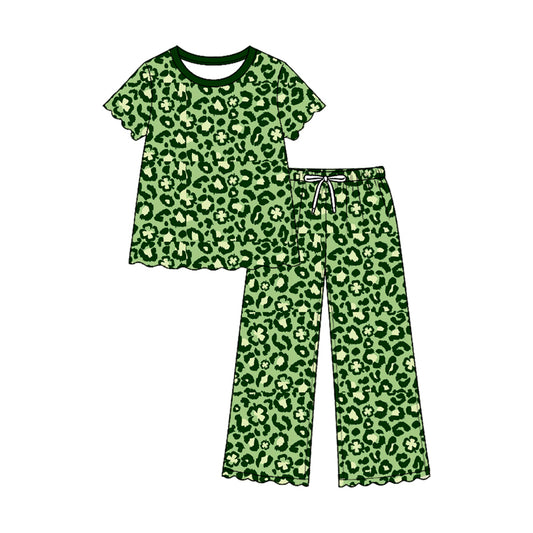 9.3 GSPO2381 Preorder Green Camo Top Straight Pants Girls St Patrick Day Clothes Set