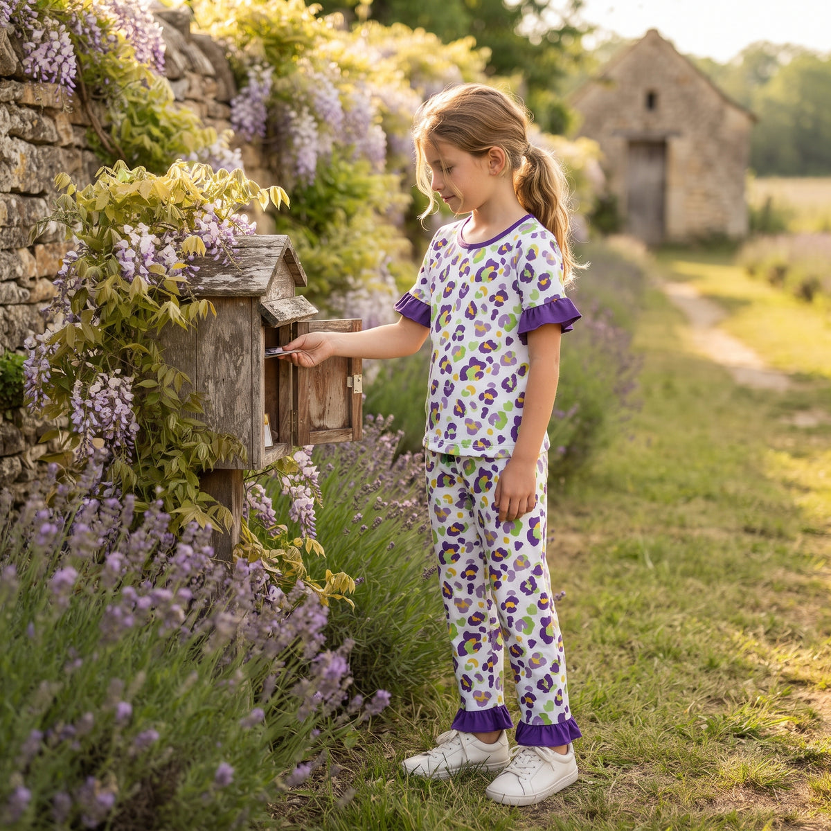 GSPO2388 Purple Leopard Print Girls Mardi Gras Pajamas Clothes Set