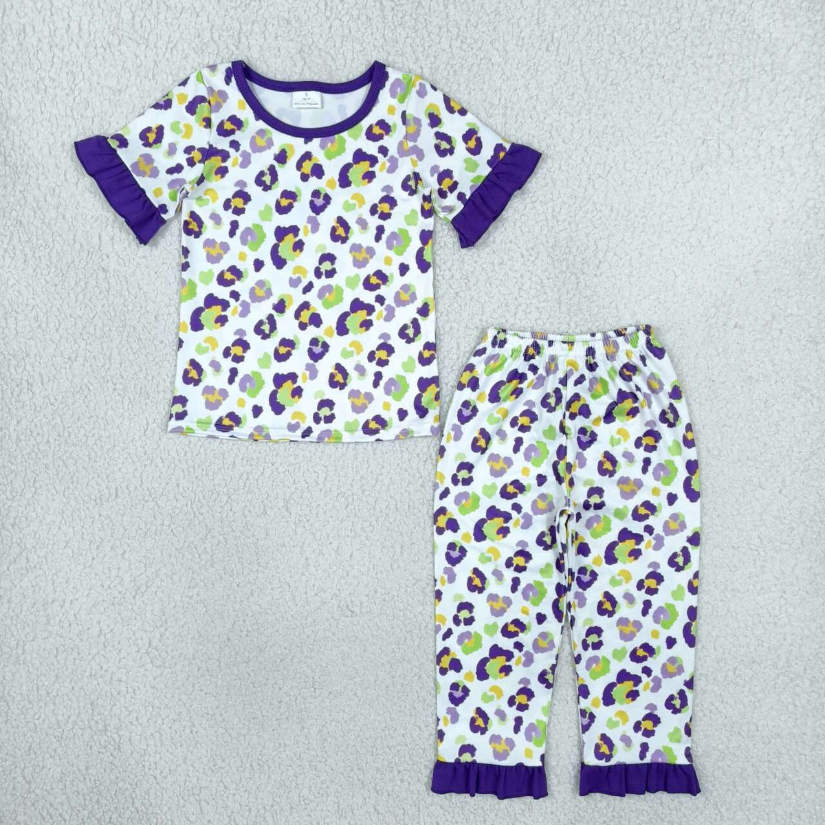 Sibling Baby Girls Mardi Gras Leoaprd Short Sleeve Pajama Set Dress and Zipper Romper