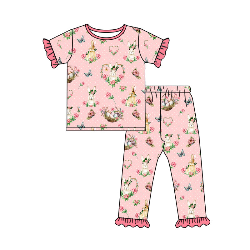 10.10 GSPO2406 Preorder Kids Girls Easter  Short Sleeve Top  Pants Pajama Set
