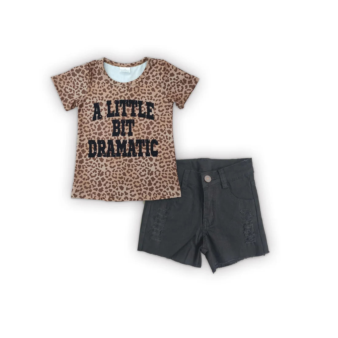A Little Dramatic Leopart Short Sleeve T-shit Top with Denim Shorts Outfit