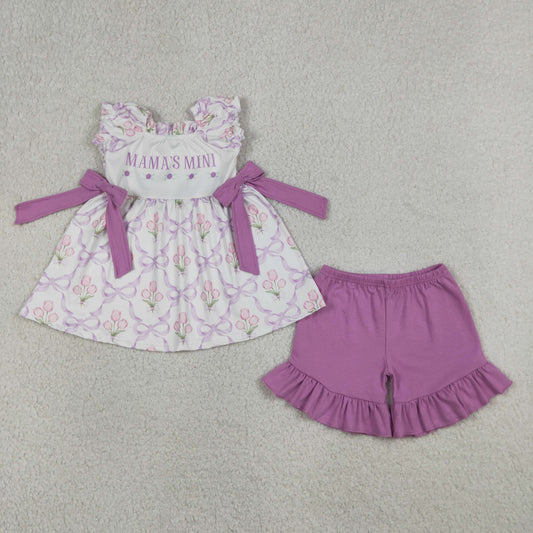 Toddler Girls "Mama's Mini" Tulip Print Ruffle Top & Shorts Set, Kids Summer Outfit