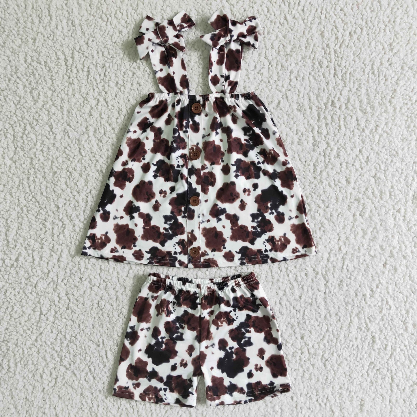 (Promotion)Halter top and shorts brown cow print girls summer outfits   GSSO0037