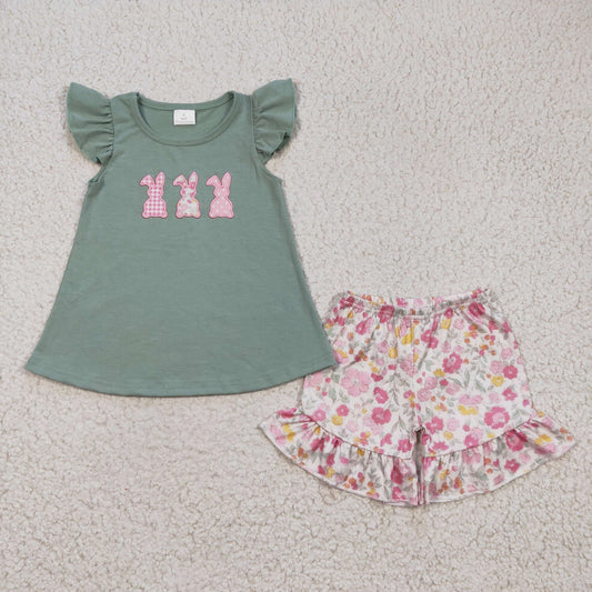 Girls rabbit flowers print Easter outfits  GSSO0160