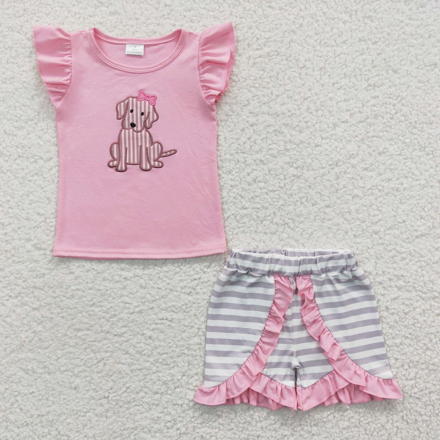 Sibling Baby Girls Boys Embroidery Stripe Dog Shirt Shorts Clothes Sets