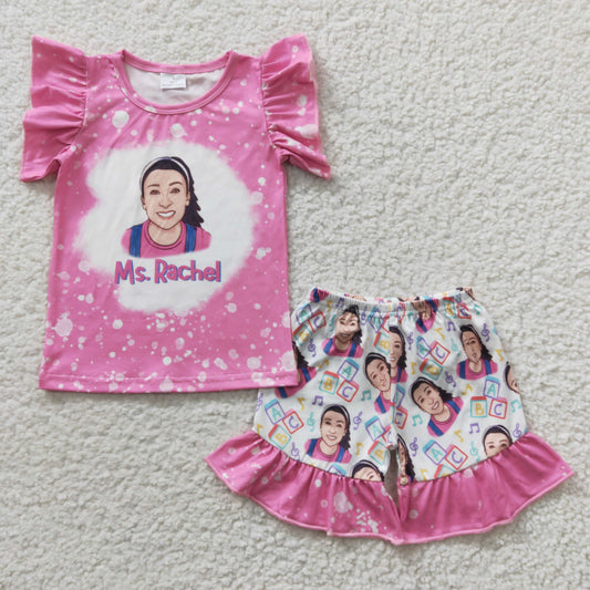 English Cartoon Teacher Pink Baby Girls Summer Shorts Outfits $5.5