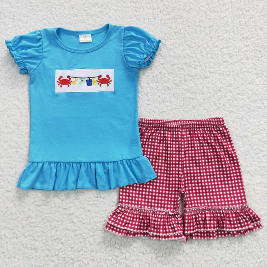 Sibling Crab Embroidery Baby Girls Boys Summer Outfits Clothes Sets