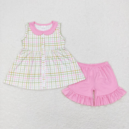 Sibling Baby Girls Sleeveless Bows Floral Button Tunic Ruffle Shorts Set