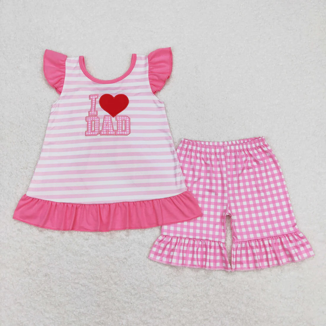 Sibling Baby Girls Embroidery I Love Dad Top Ruffle Shorts Clothes Set