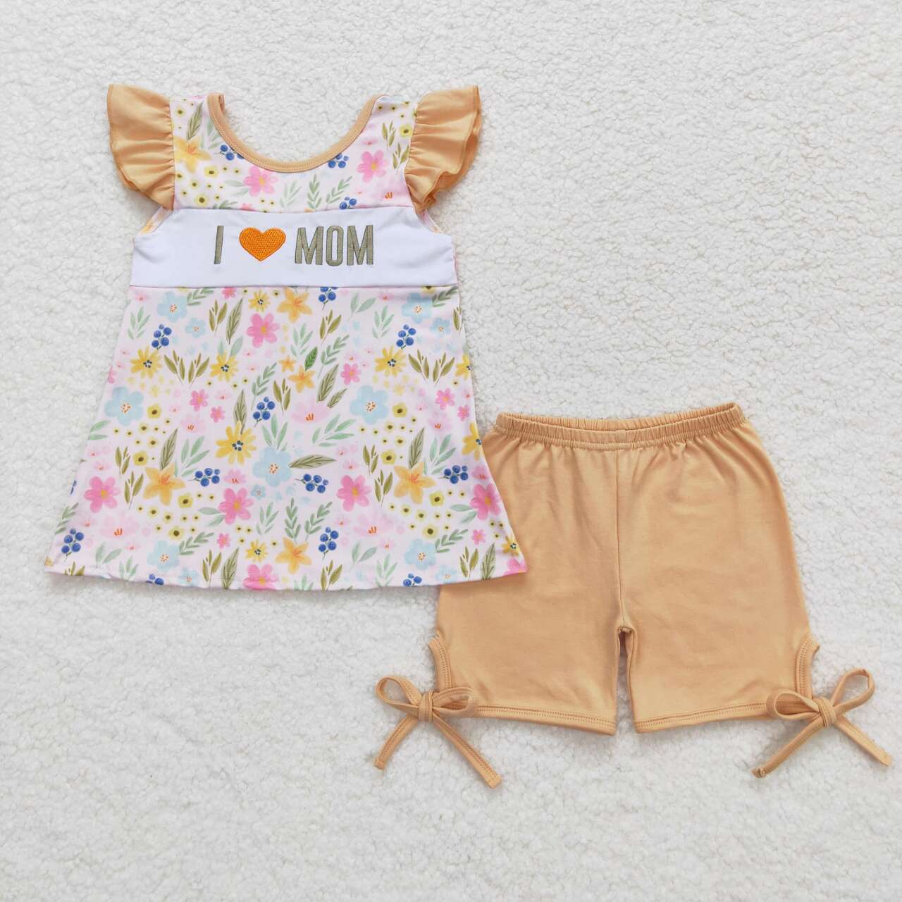 Embroidery I Love Mom Sibling Shorts Set Dreess and Romper