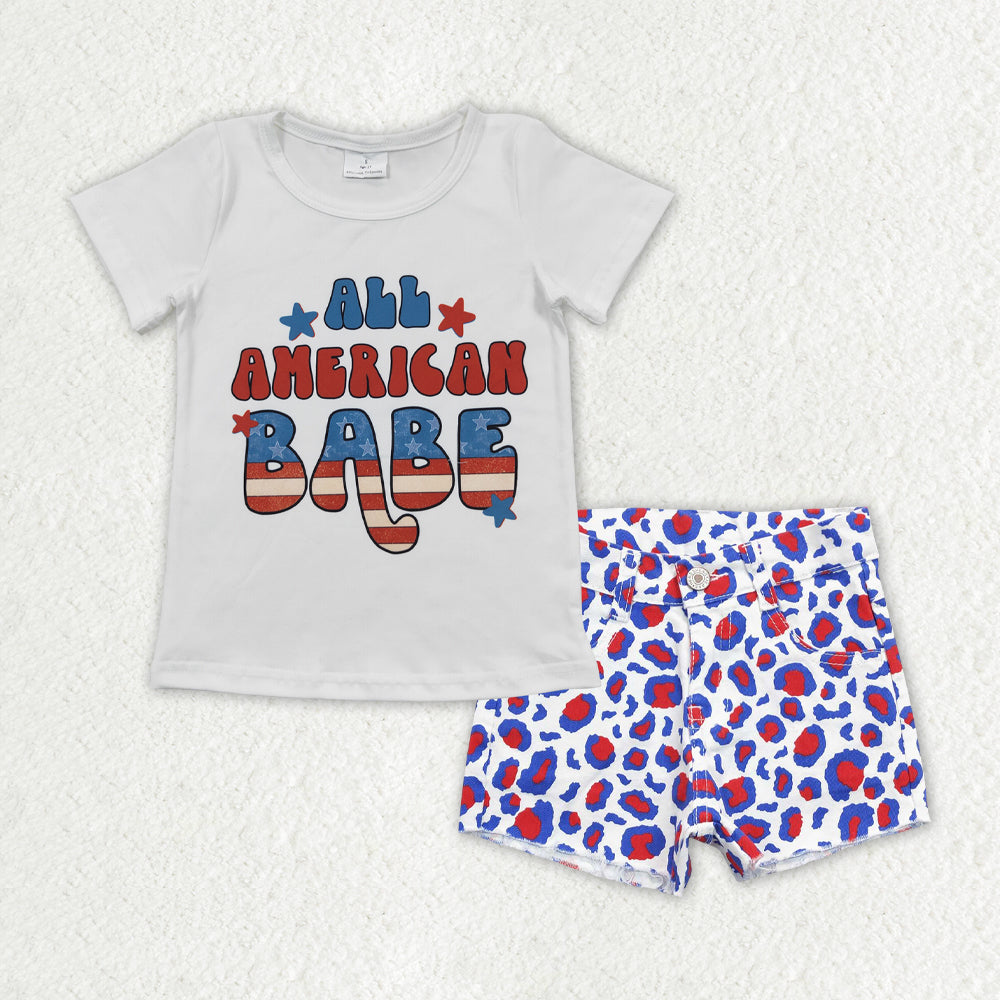 Sibling Baby Girls America Babe Stars Top Denim Pockets Shorts 4th of July Clothes Sets