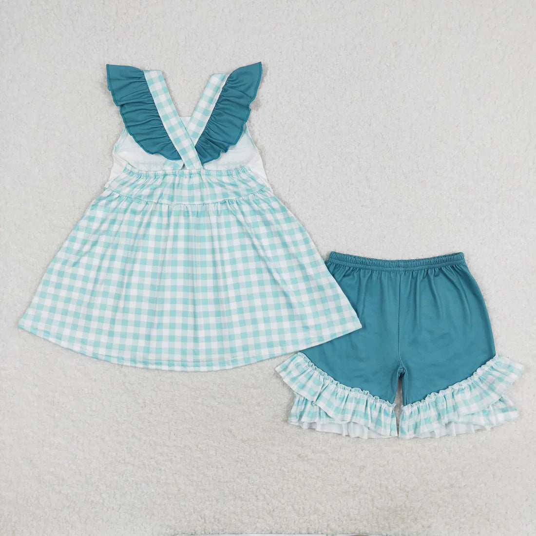 Sibling Baby Girls Summer Cars Linemen Tunic Ruffle Shorts Clothes Sets