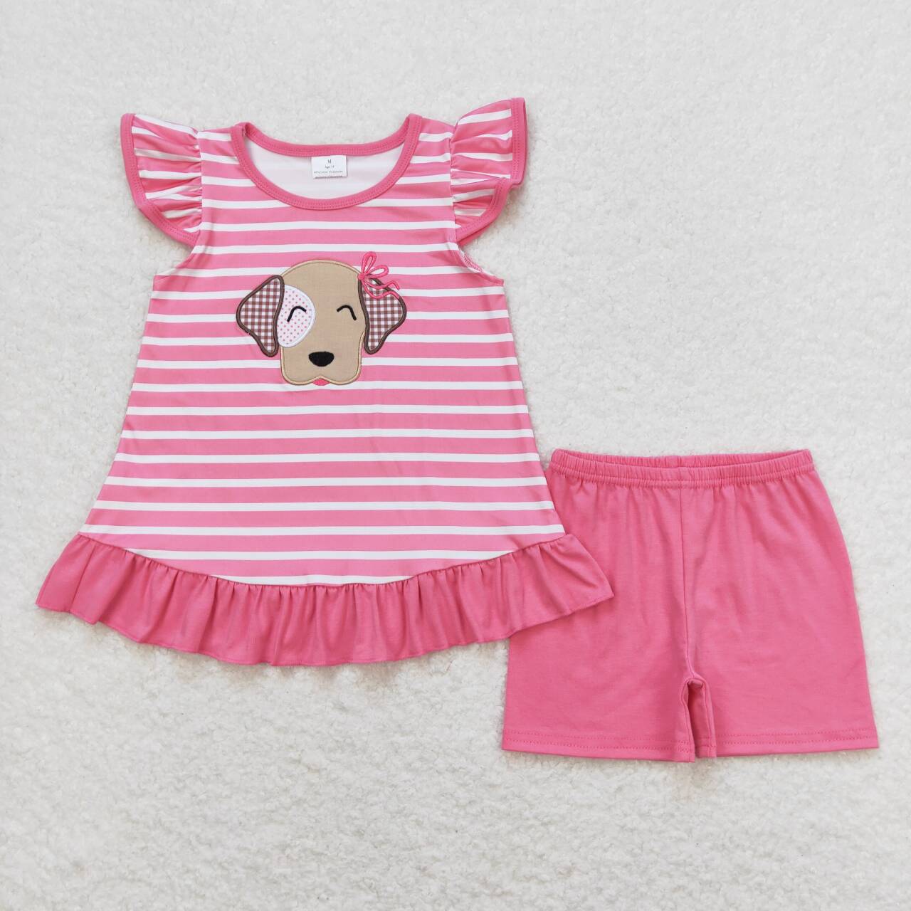 Sibling Baby Boys Girls Stripes Embroidery Dogs Summer Clothes Sets