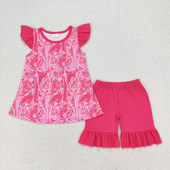 Sibling Baby Girls Sea Flowers Tunic Ruffle Shorts Outfits