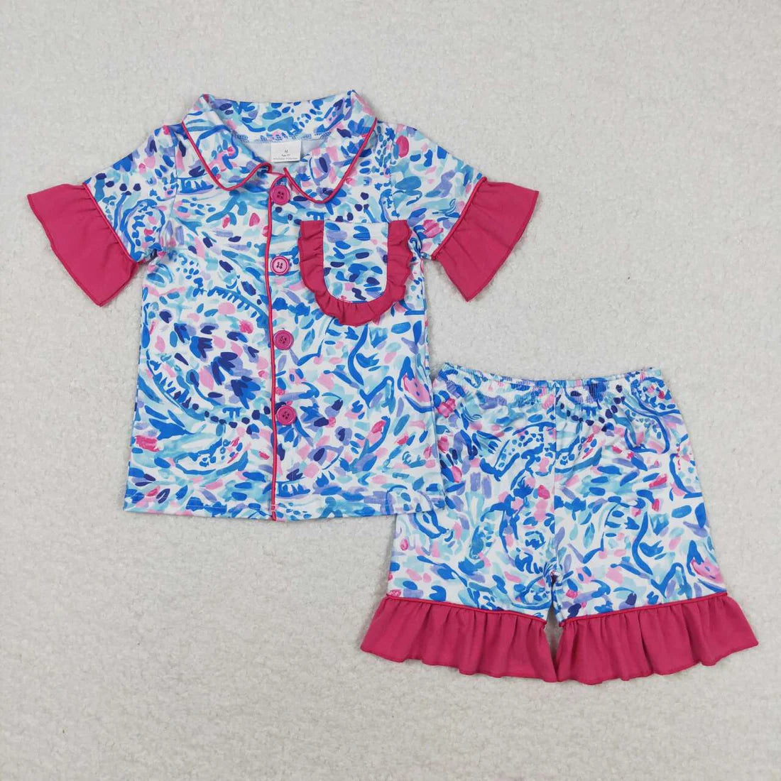 Sibling Baby Girls Water Paisley Ruffle Shirt Shorts Pajamas Outfit