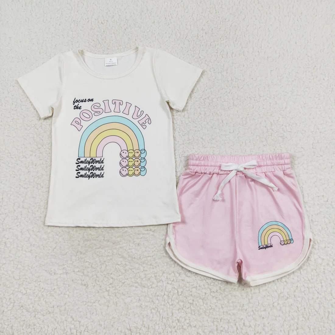 Sibling Baby Girls Positive Rainbow Shirts Top Shorts Outfit