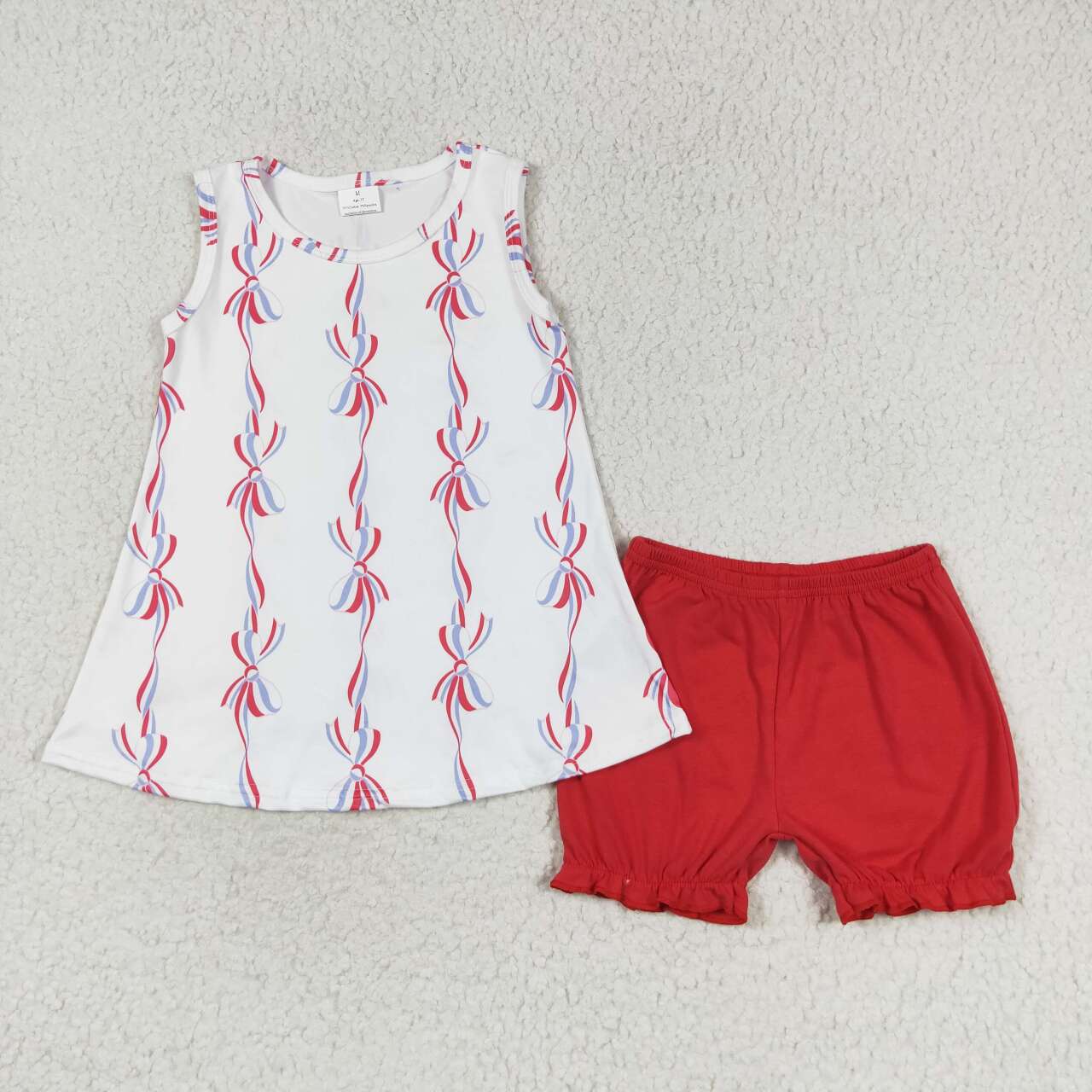 GSSO1199 Bows Sleeveless Top Red Shorts Baby Girls 4th of July Clothes Sets