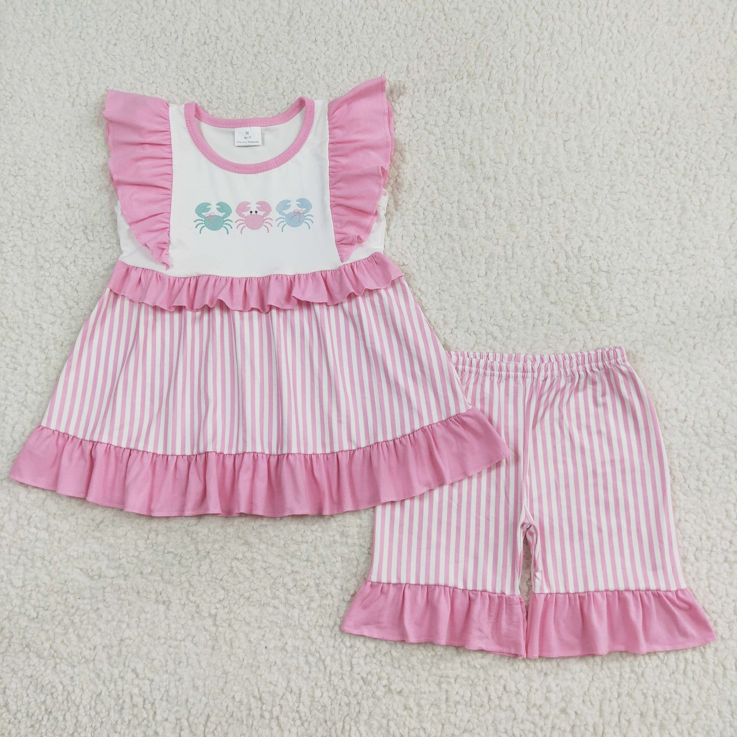 Baby Girls Sibling Crabs Pink Summer Sibling Rompers Dresses Clothes Sets