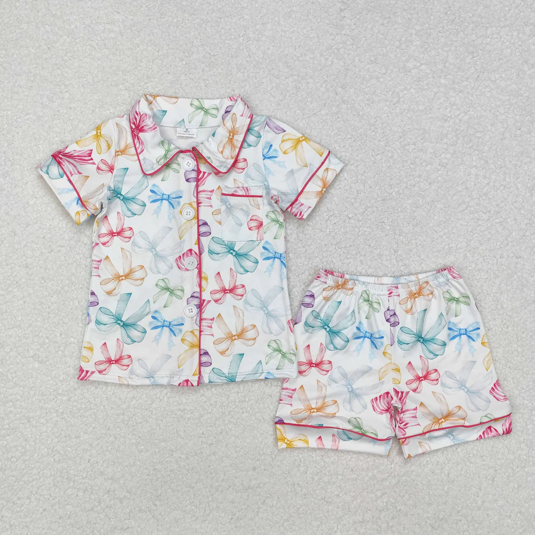 Sibling Baby Girls Colorful Bows Buttons Shirt Shorts Pajamas Outfit