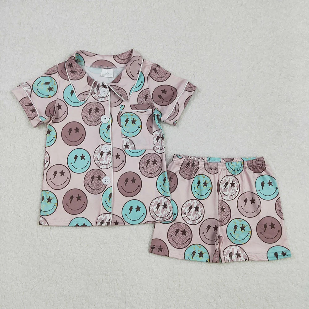 Mommy & Me Smiley Face Print Button-Up Pajama Set