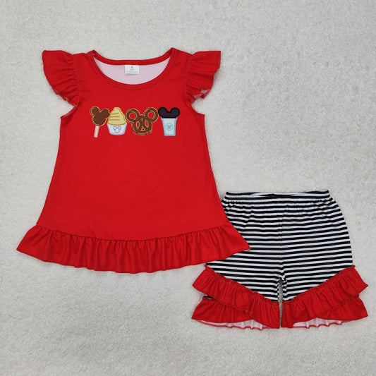Sibling Boys Baby Girls Red Cartoon Snacks Summer Outfits Sets