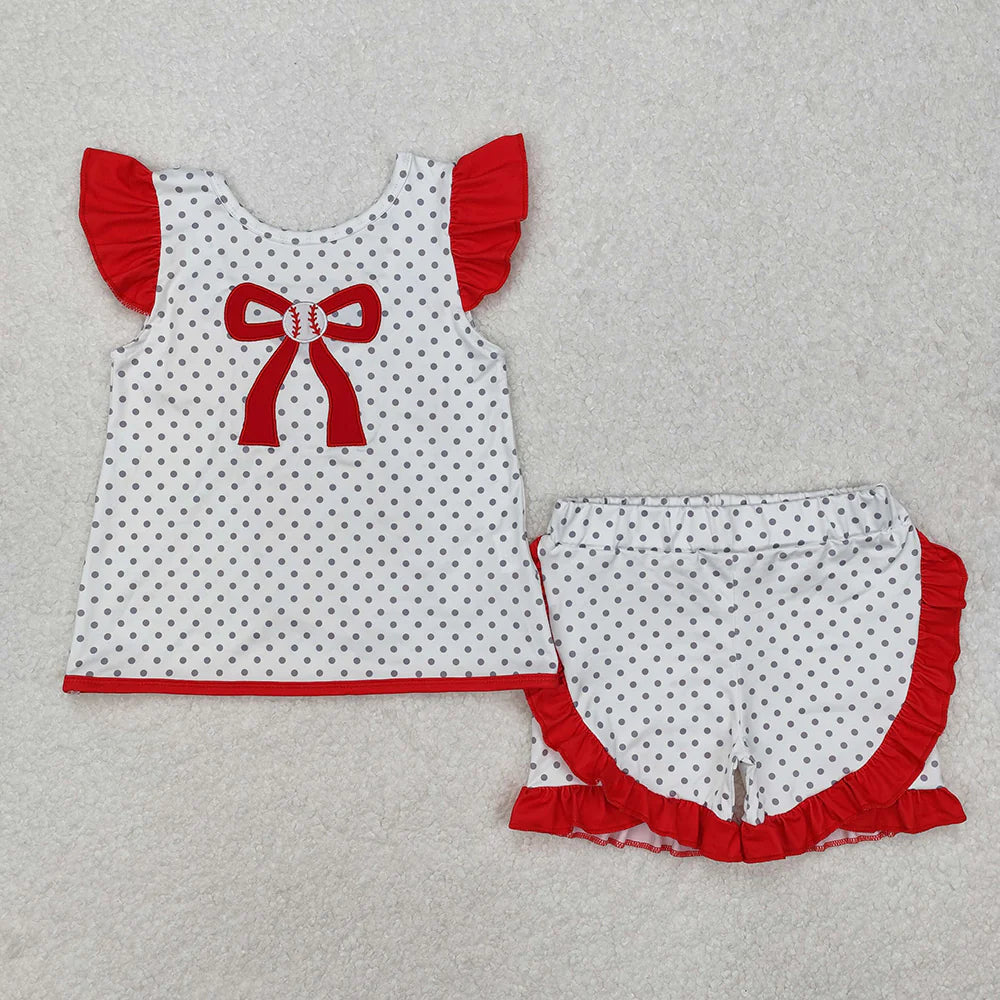 Sibling Baby Girls Baseball Bow Rompers Clothes  Outfit