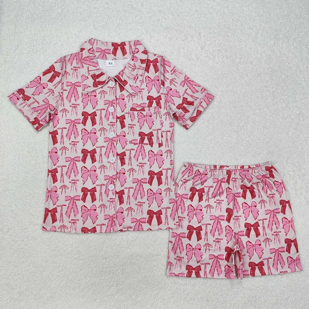 Mommy & Me Pink Bow Print Button-Up Pajama Set