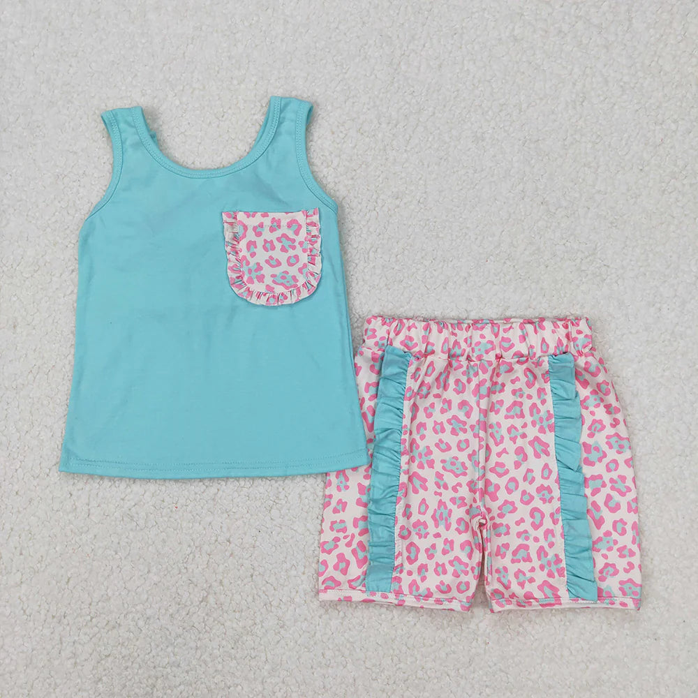8 Colors Sibling Baby Girls Bow Vest Shirt Ruffle Shorts Outfits
