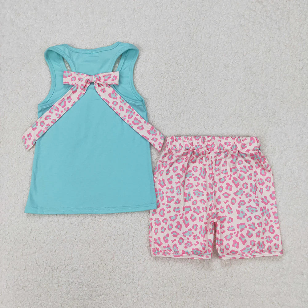 8 Colors Sibling Baby Girls Bow Vest Shirt Ruffle Shorts Outfits
