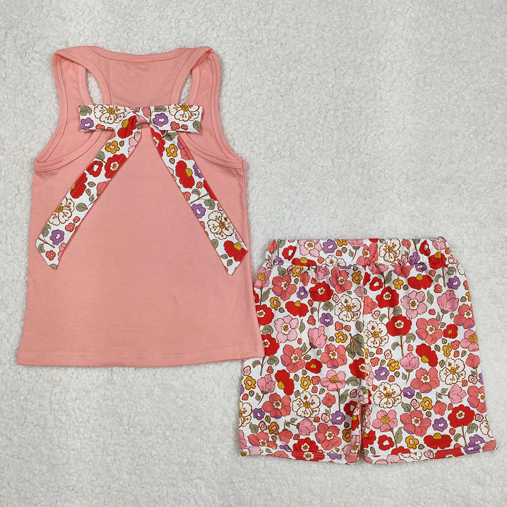 8 Colors Sibling Baby Girls Bow Vest Shirt Ruffle Shorts Outfits