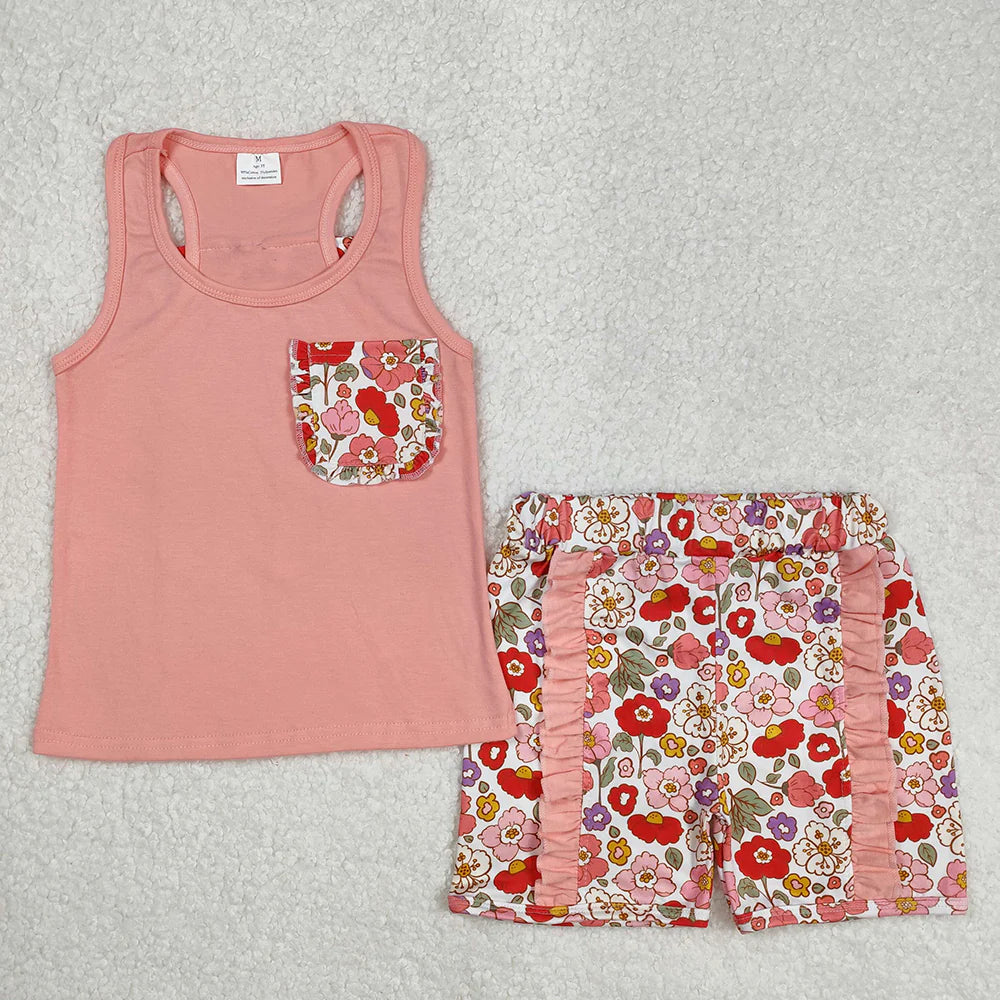8 Colors Sibling Baby Girls Bow Vest Shirt Ruffle Shorts Outfits