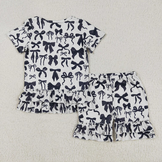 Baby Girls Black Bows Shirts Ruffle Shorts Clothes Sets