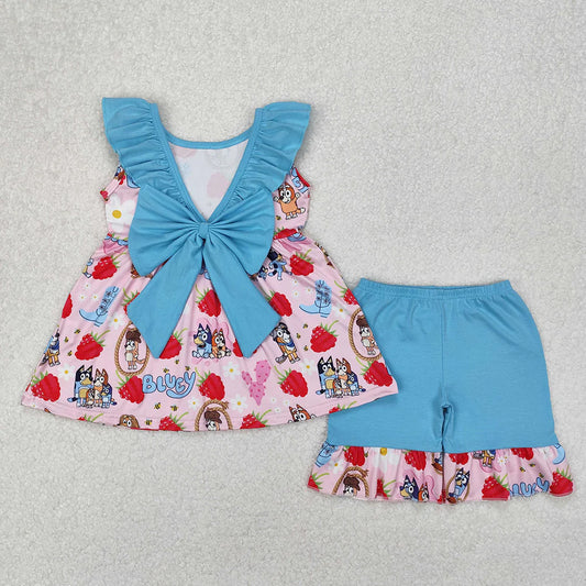 Baby Girls Dogs Strawberry Bows Tunic Ruffle Shorts