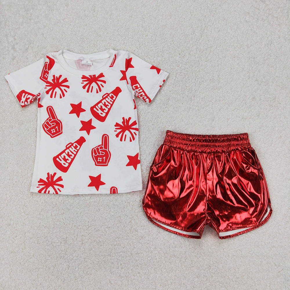 Cheer Team Shirts Top Leather Shorts Girls Summer Clothes Set Sisters Wear