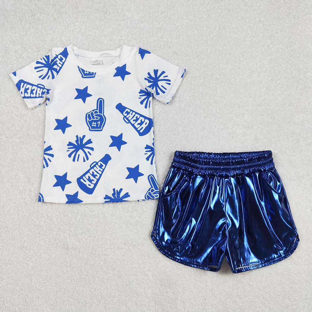 Cheer Team Shirts Top Leather Shorts Girls Summer Clothes Set Sisters Wear