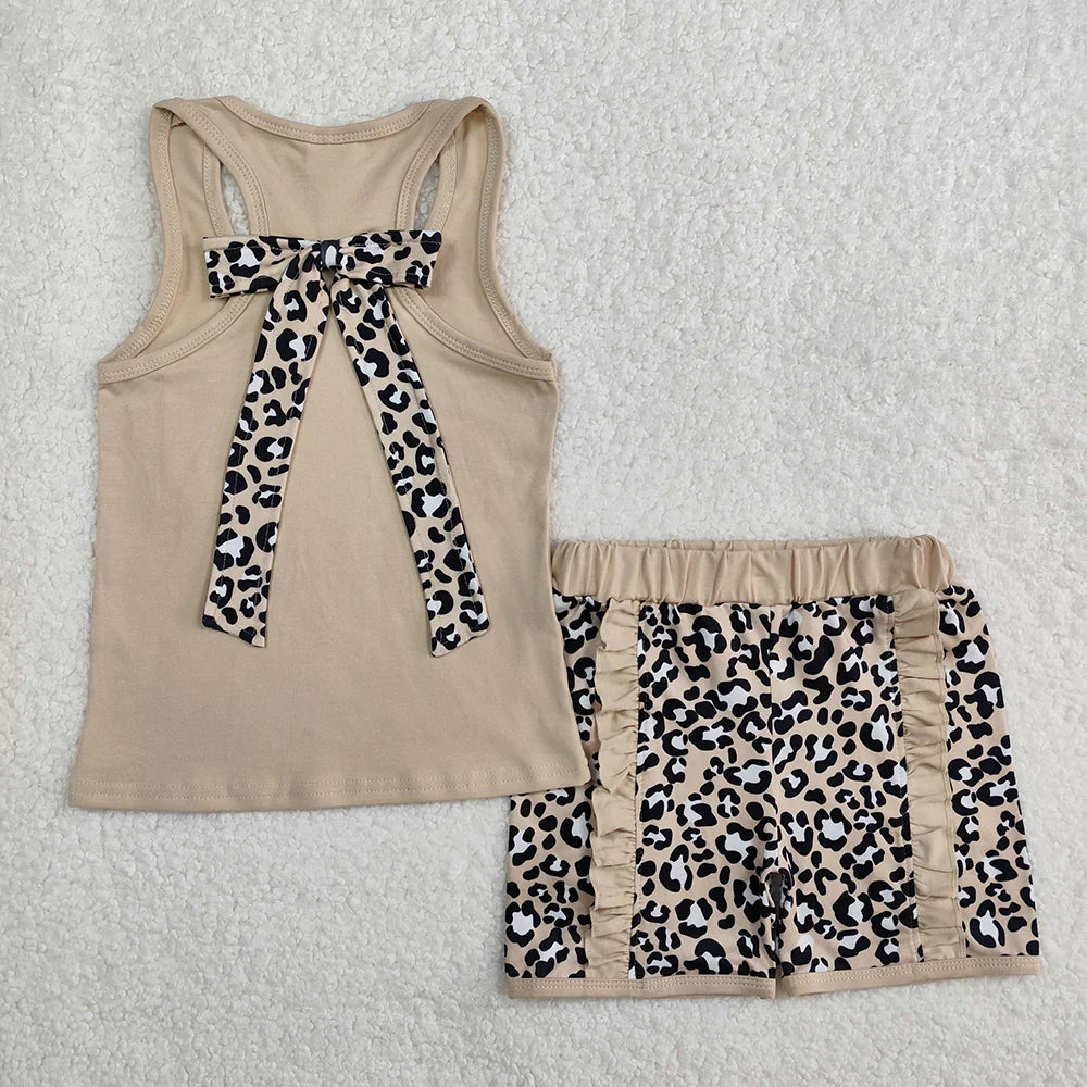 8 Colors Sibling Baby Girls Bow Vest Shirt Ruffle Shorts Outfits