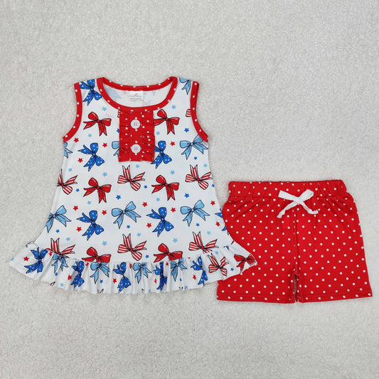 Sibling Baby Girls 4th Of July Bows Tunic Shorts Sets