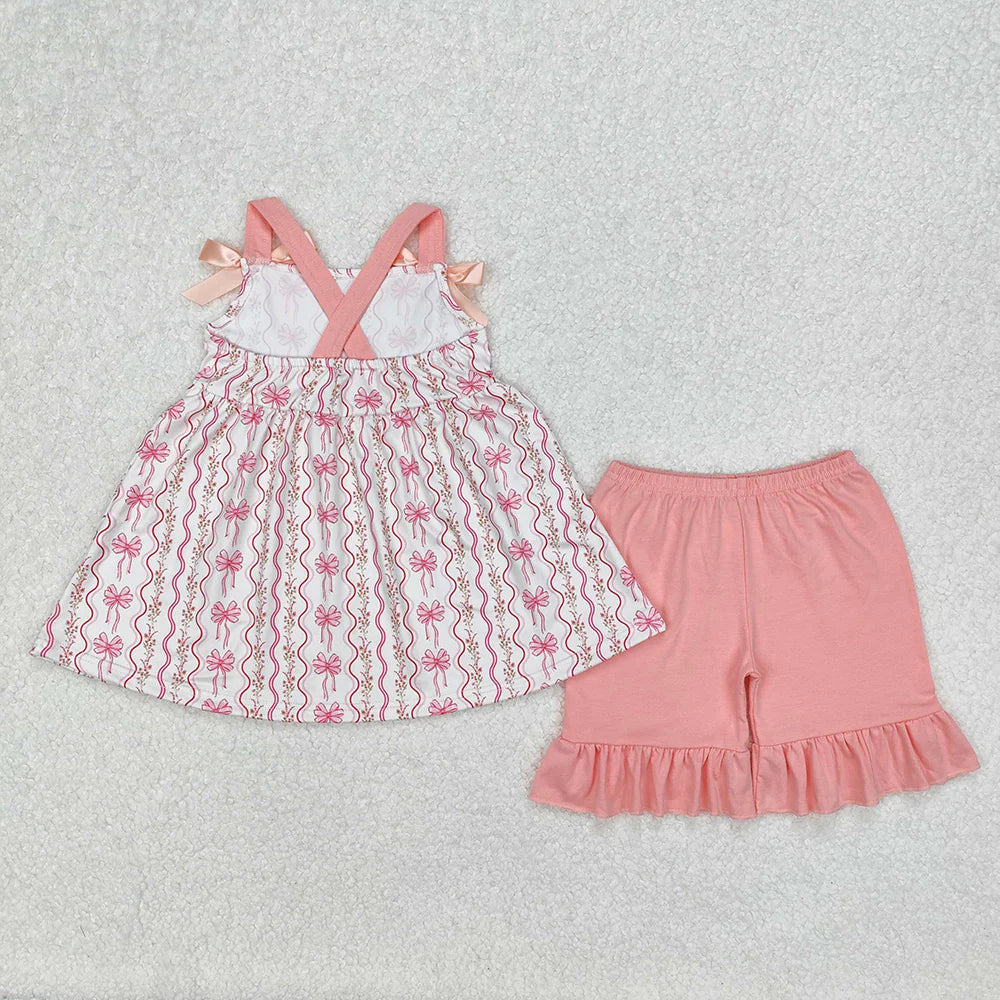Sibling Baby Girls Pink Flowers Bows Rompers Dresses Outfits