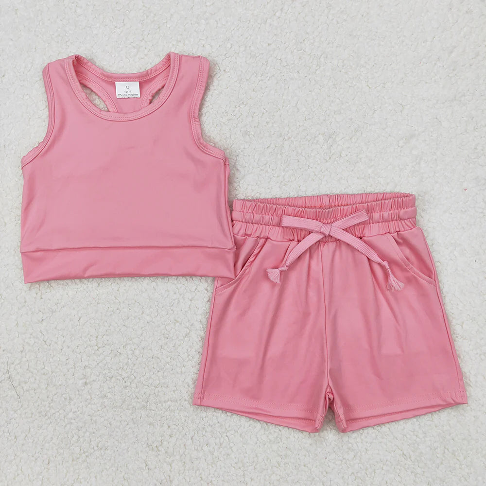 Sibling 4 colors Baby Girls Vest Top Yoga Sports Shorts Outfits