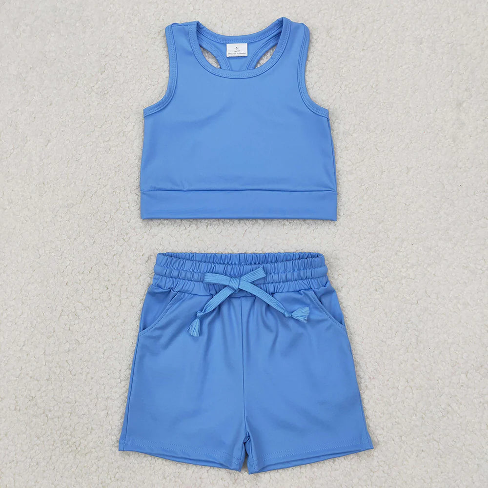 Sibling 4 colors Baby Girls Vest Top Yoga Sports Shorts Outfits