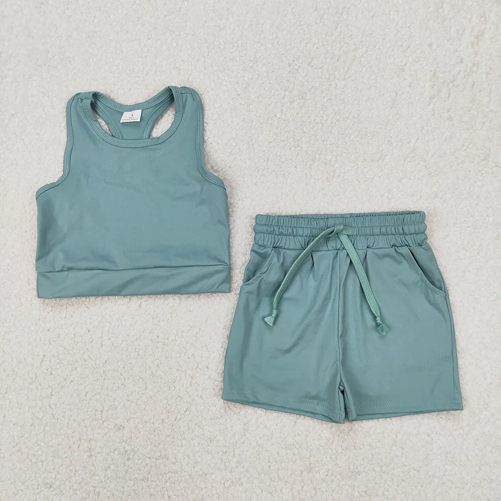 Sibling 4 colors Baby Girls Vest Top Yoga Sports Shorts Outfits