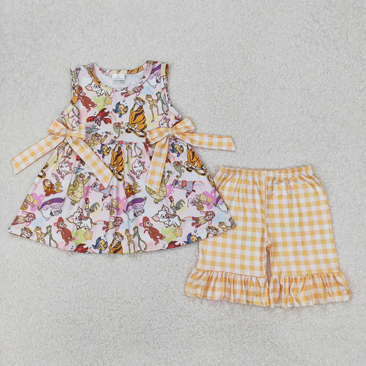 Baby Girls Cartoon Animals Tunic Top Ruffle Shorts Clothes Sets