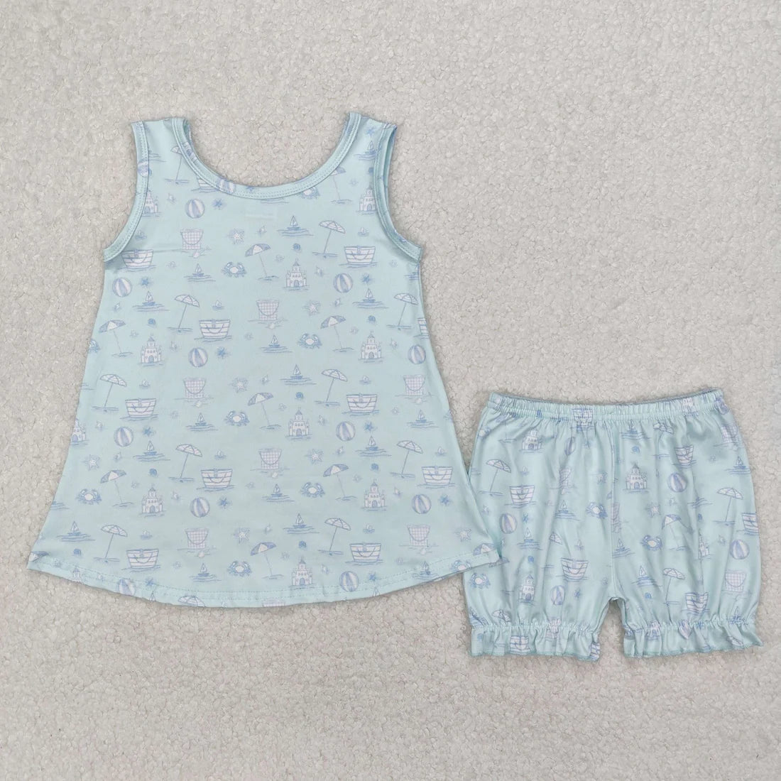 Sibling Baby Girls Colorful Flowers Beach Bows Tunic Ruffle Short Clothes Sets）
