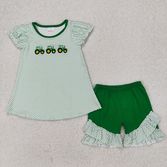 Sibling Embroidery Baby Girls Green Farm Boys Outfits Sets